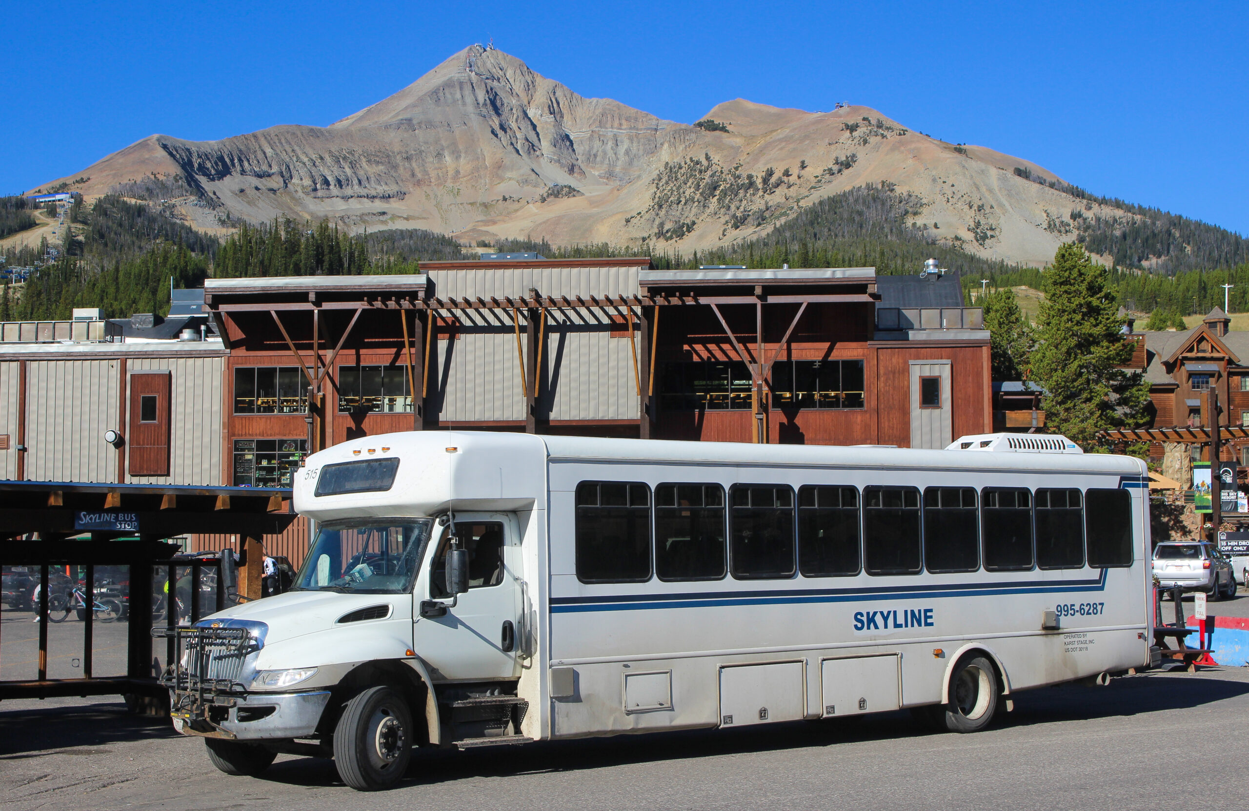 Skyline bus with mountains in the background